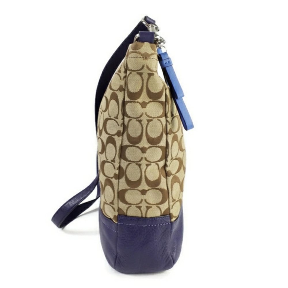 Coach F23279 Signature Park Khaki Indigo Hobo Shoulder Bag Convertible - Picture 4 of 16